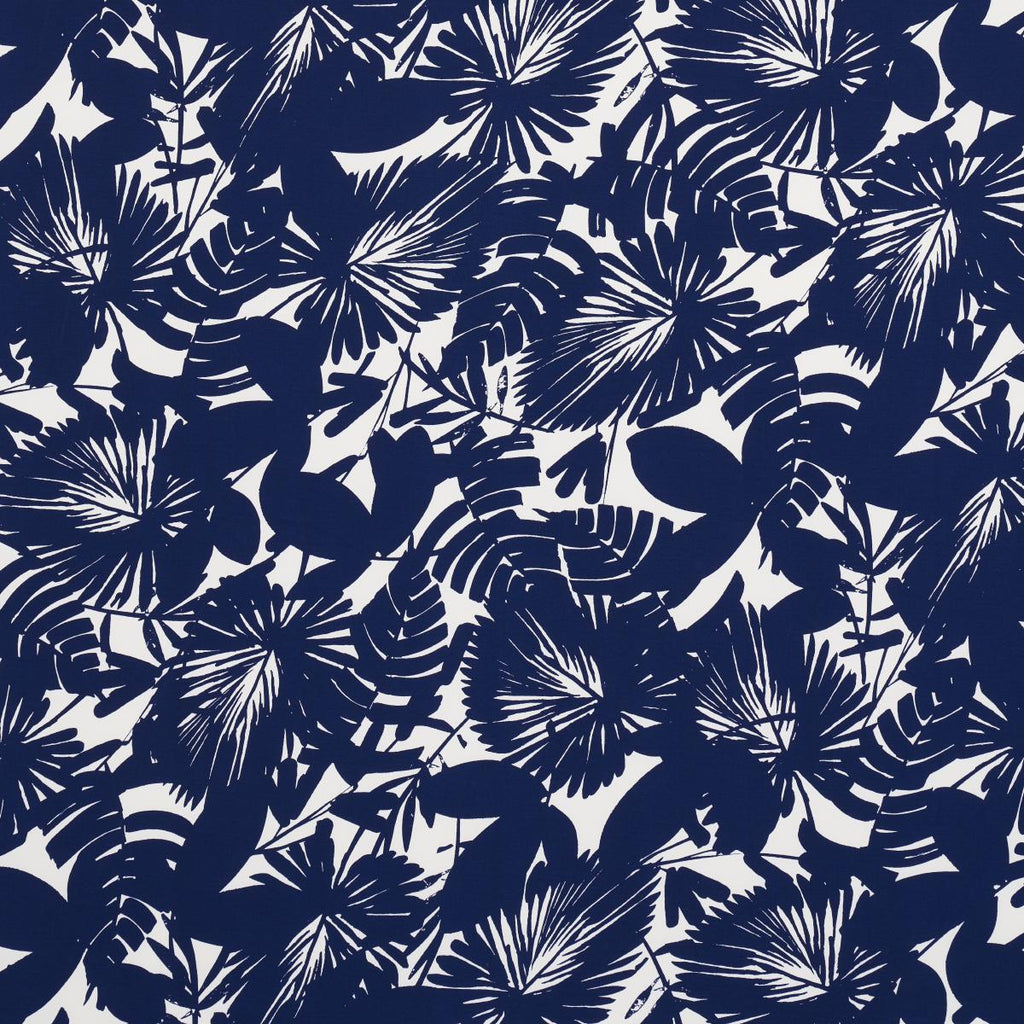 Schumacher Palisades Palm Print Indoor/Outdoor Indigo Fabric