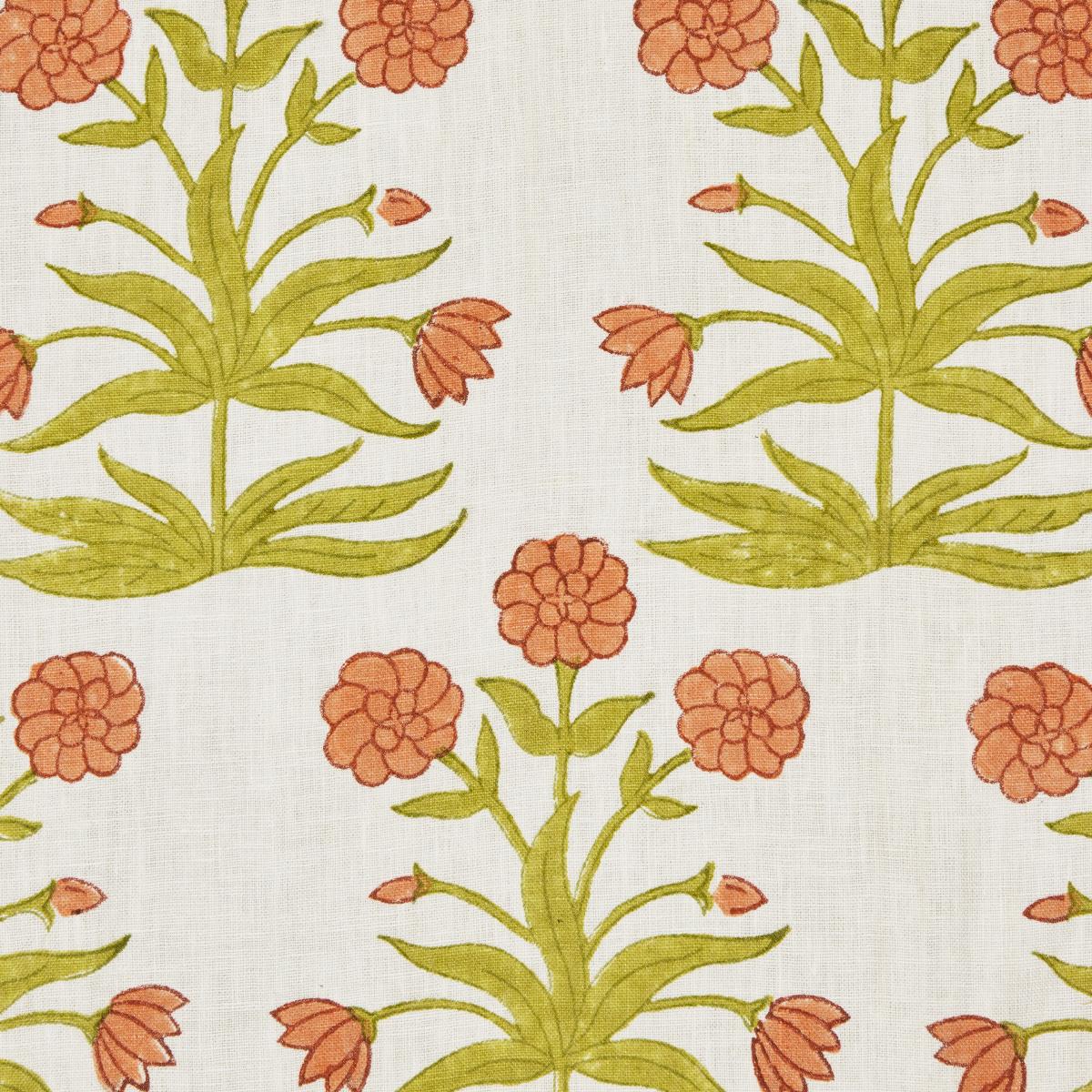 Schumacher Mughal Hand Block Print Peach Sap Green Fabric