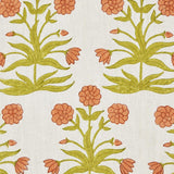 Schumacher Mughal Hand Block Print Peach Sap Green Fabric