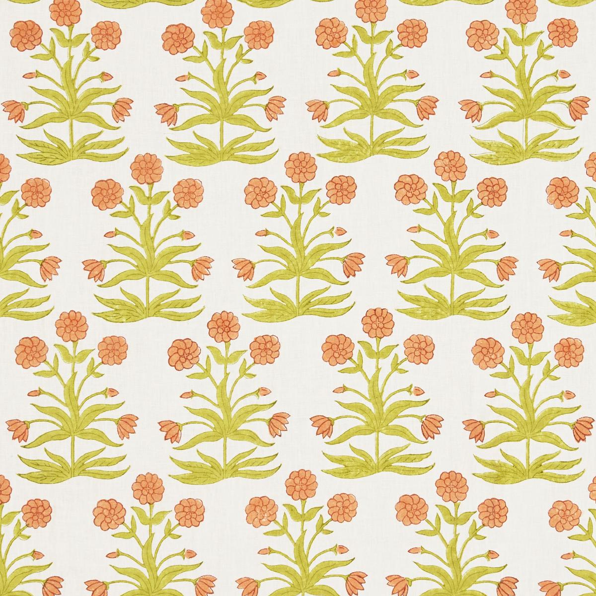 Schumacher Mughal Hand Block Print Peach Sap Green Fabric