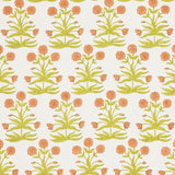 Schumacher Mughal Hand Block Print Peach Sap Green Fabric