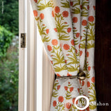 Schumacher Mughal Hand Block Print Peach Sap Green Fabric