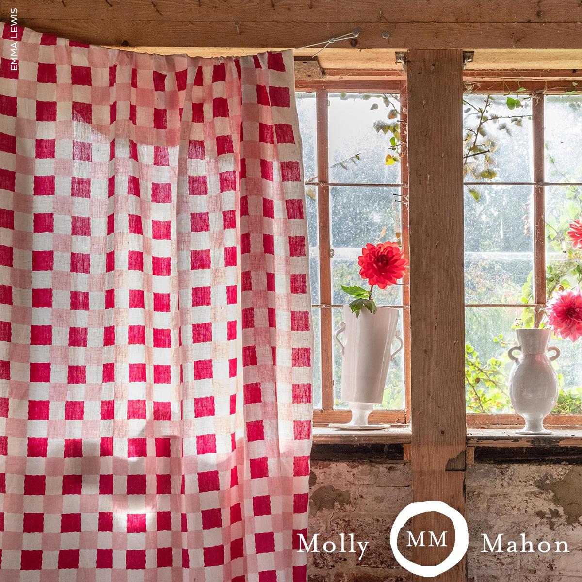 Schumacher Chequer Hand Block Print Pinks Fabric