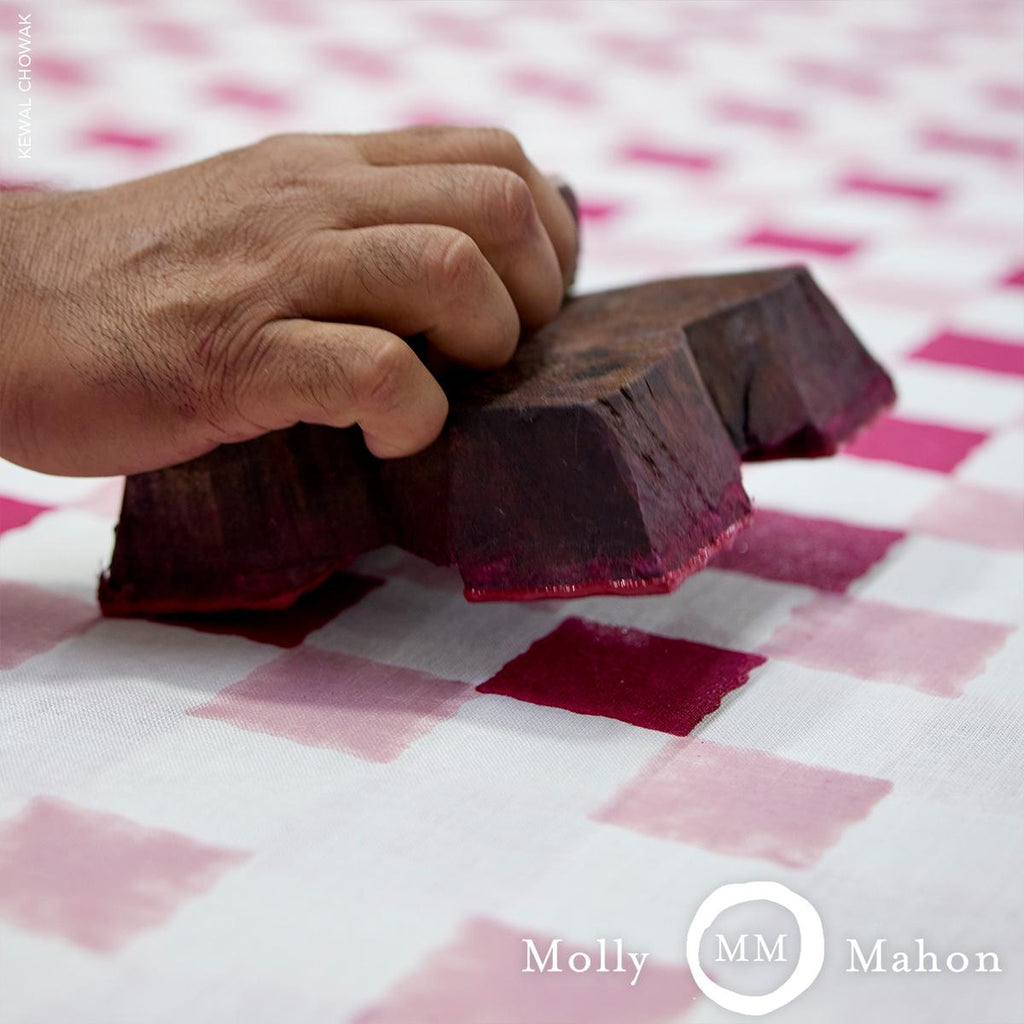 Schumacher Chequer Hand Block Print Pinks Fabric