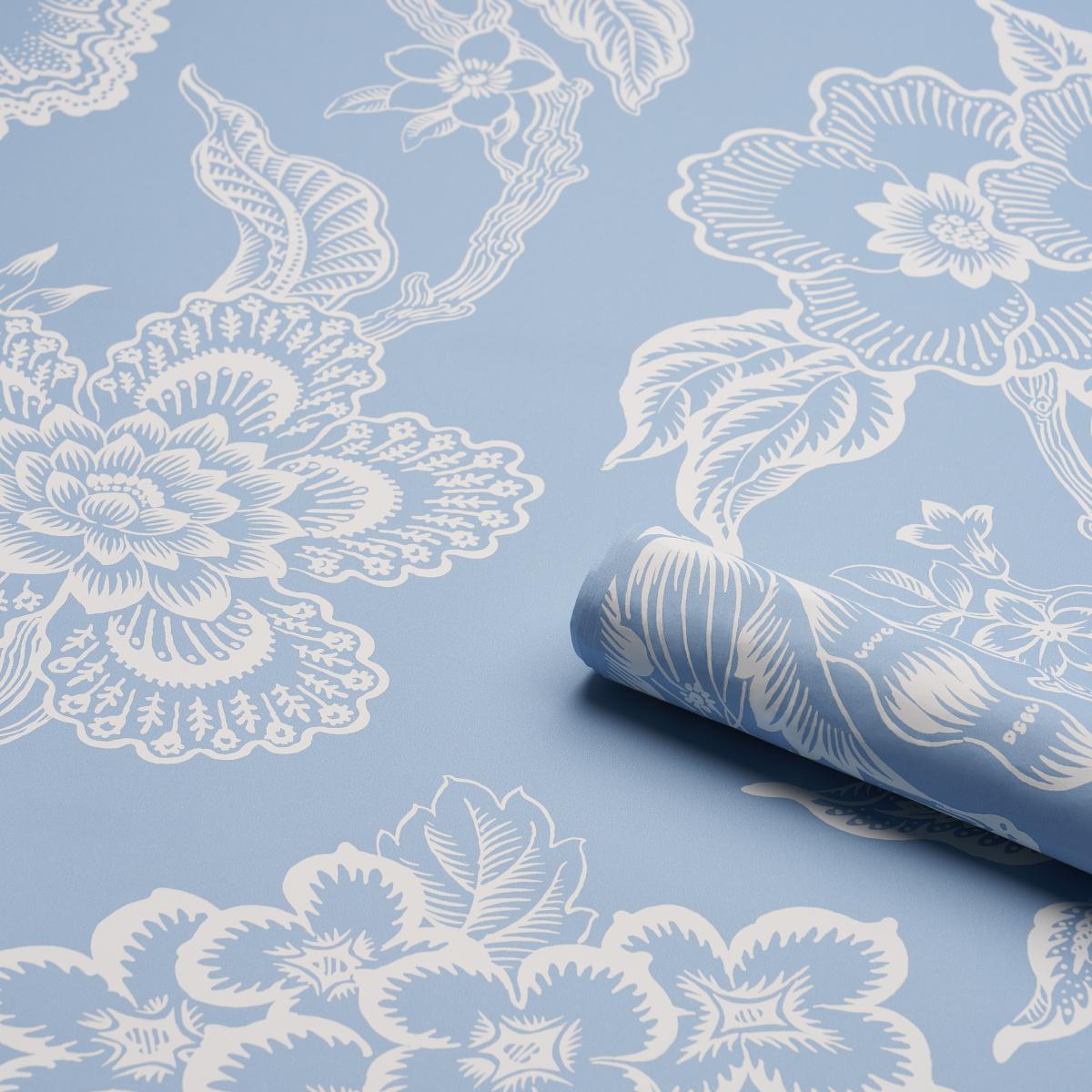 Schumacher Hothouse Flowers Silhouette Bliss Blue Wallpaper