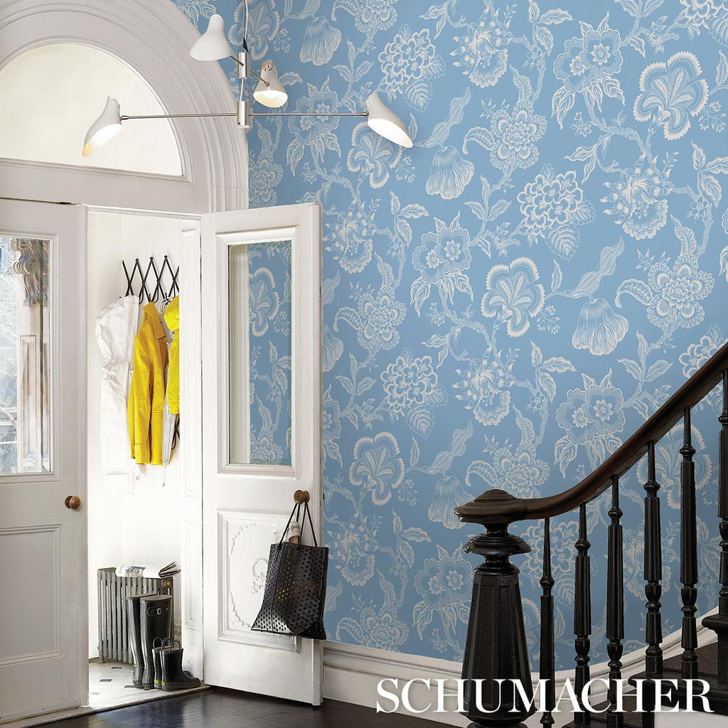 Schumacher Hothouse Flowers Silhouette Bliss Blue Wallpaper