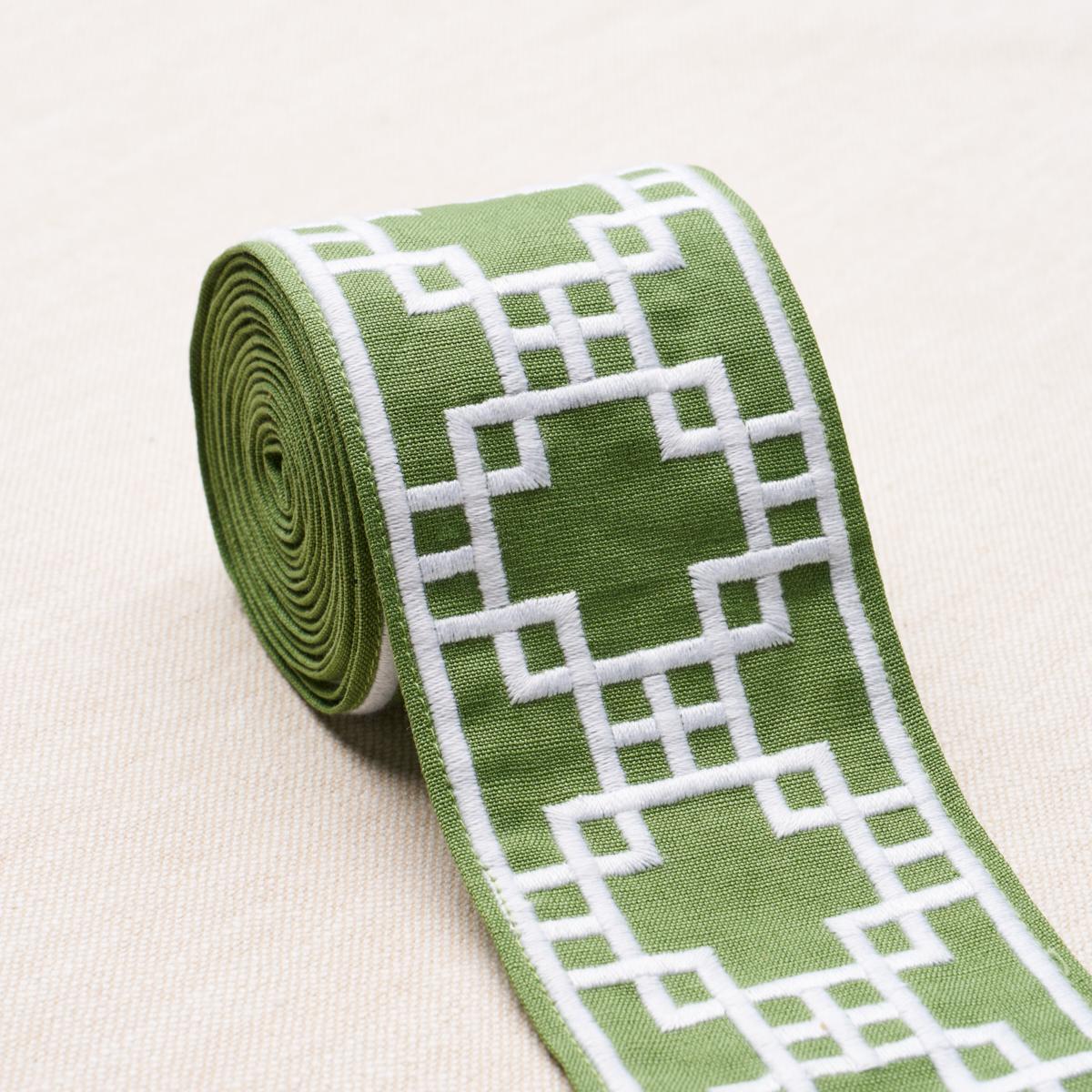 Schumacher Squared Away Trellis Tape Green Trim