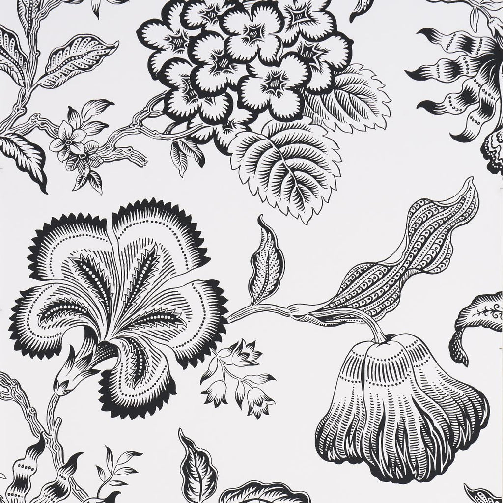 Schumacher Hothouse Flowers Silhouette Black And White Wallpaper