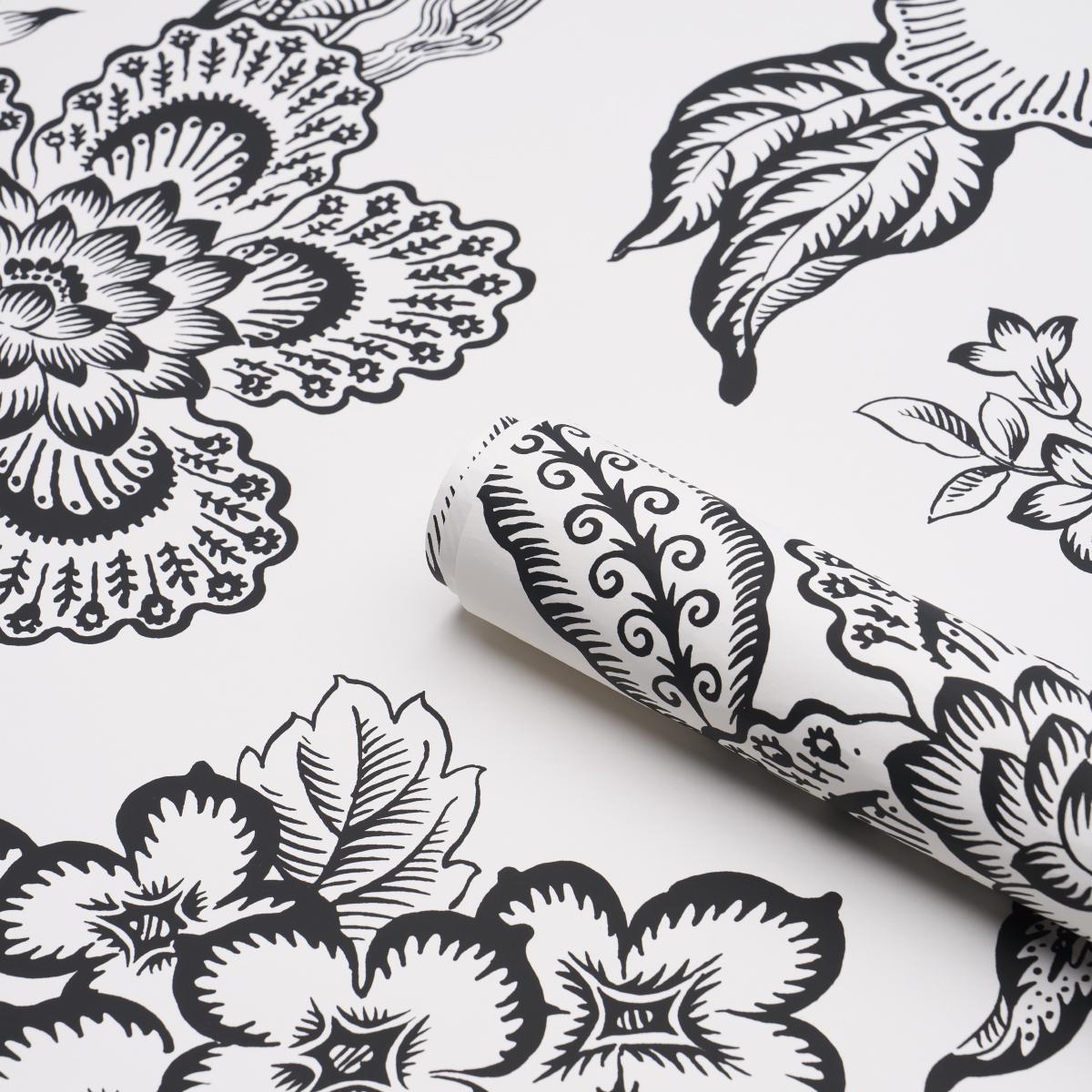 Schumacher Hothouse Flowers Silhouette Black And White Wallpaper