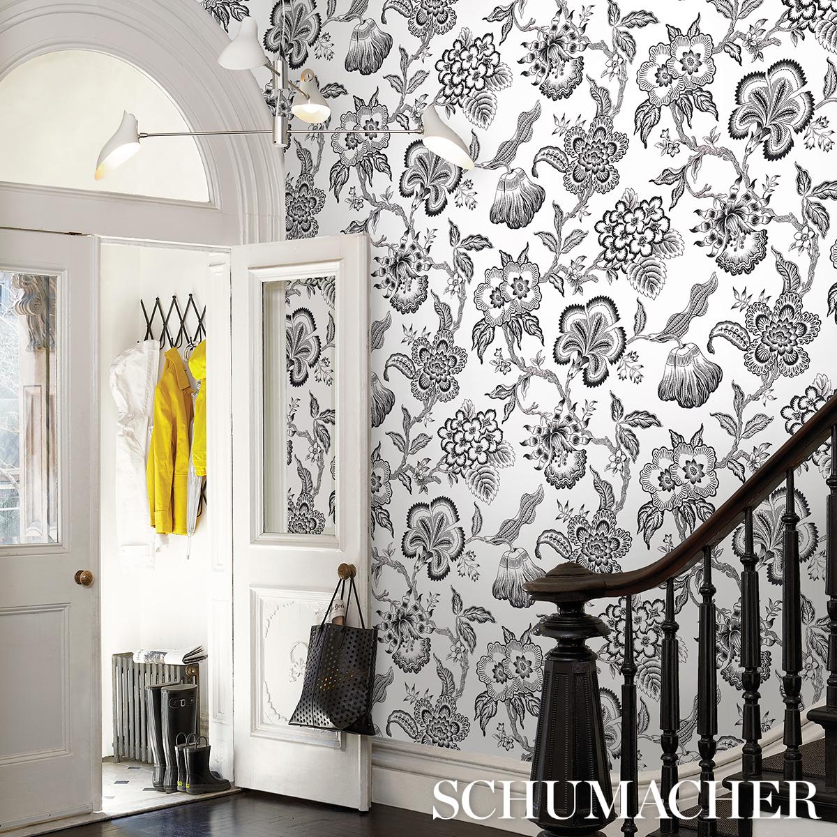 Schumacher Hothouse Flowers Silhouette Black And White Wallpaper