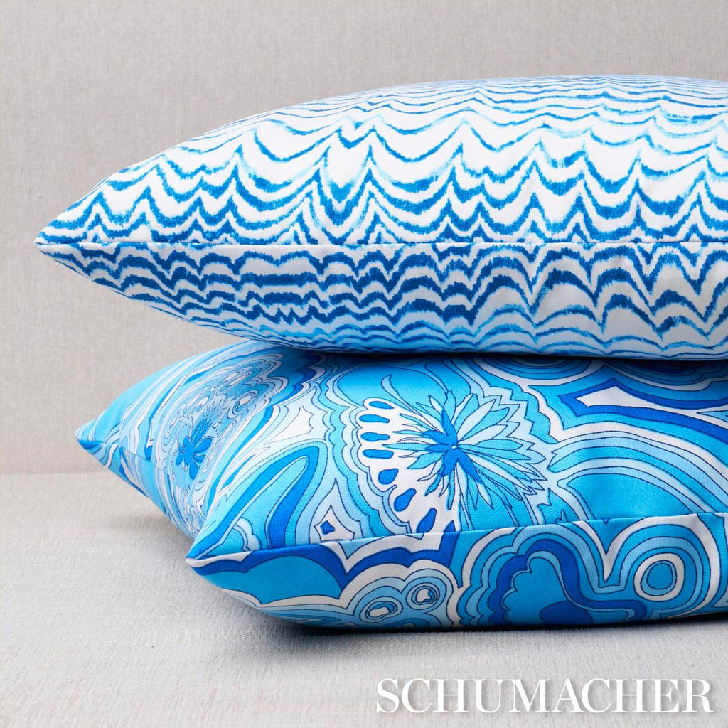 Schumacher Ink Wave Print I/O Indigo 18" x 18" Pillow