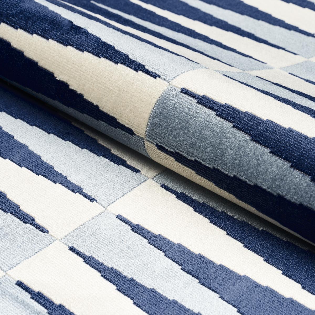 Schumacher Backgammon Cut Velvet Blue Fabric