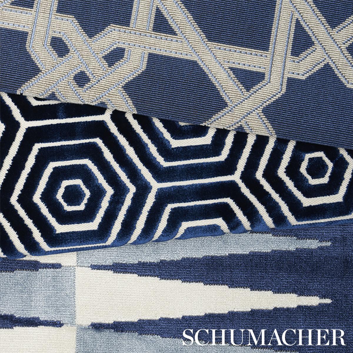 Schumacher Backgammon Cut Velvet Blue Fabric