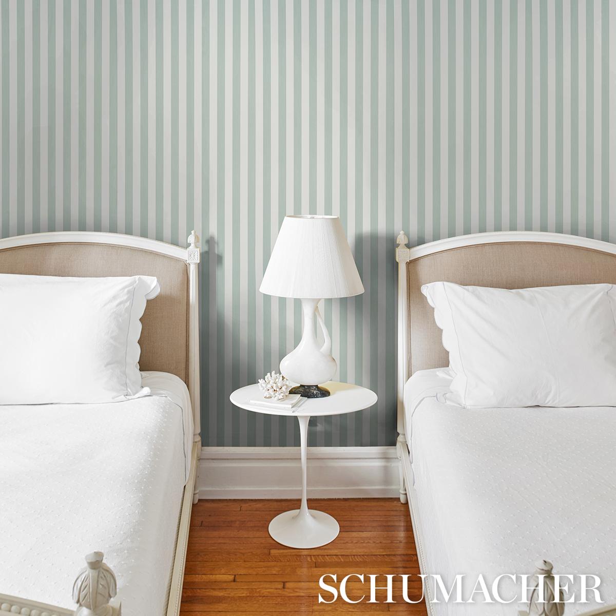 Schumacher Edwin Stripe Medium Eucalyptus Wallpaper