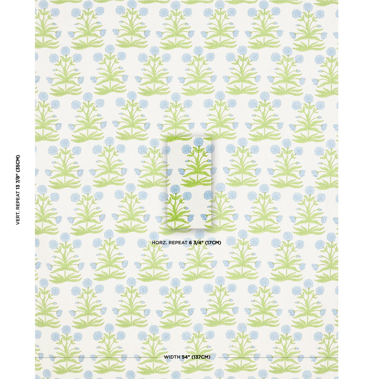 Schumacher Mughal Hand Block Print Sky Pistachio Fabric