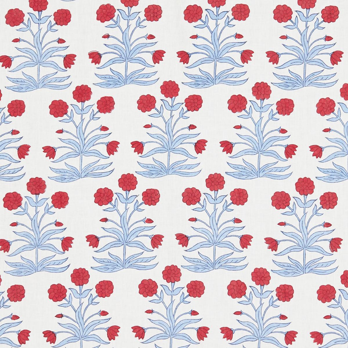 Schumacher Mughal Hand Block Print Crimson Sky Fabric