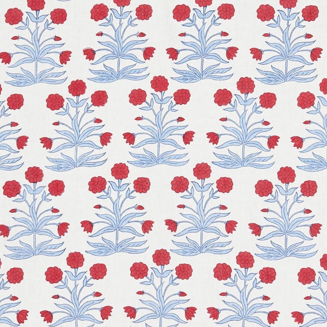 Schumacher Mughal Hand Block Print Crimson Sky Fabric