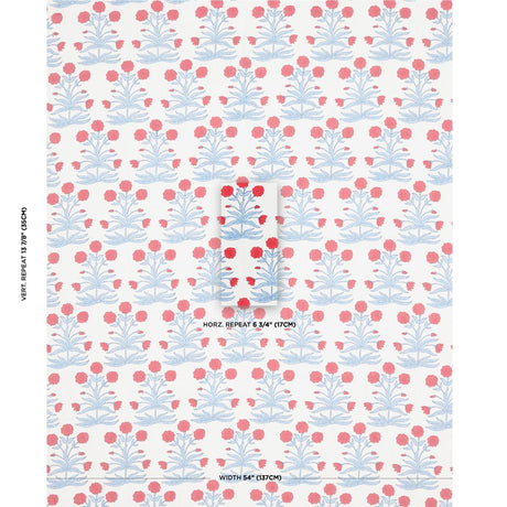 Schumacher Mughal Hand Block Print Crimson Sky Fabric