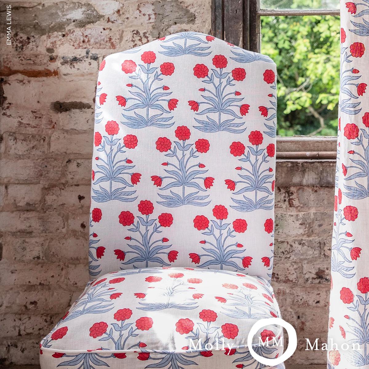 Schumacher Mughal Hand Block Print Crimson Sky Fabric