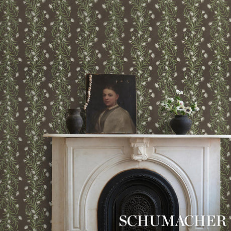 Schumacher Tasmanian Mimosa Brown &Green Wallpaper