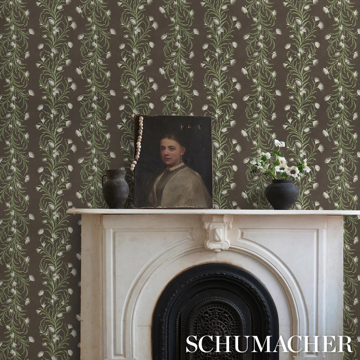 Schumacher Tasmanian Mimosa Brown &Green Wallpaper