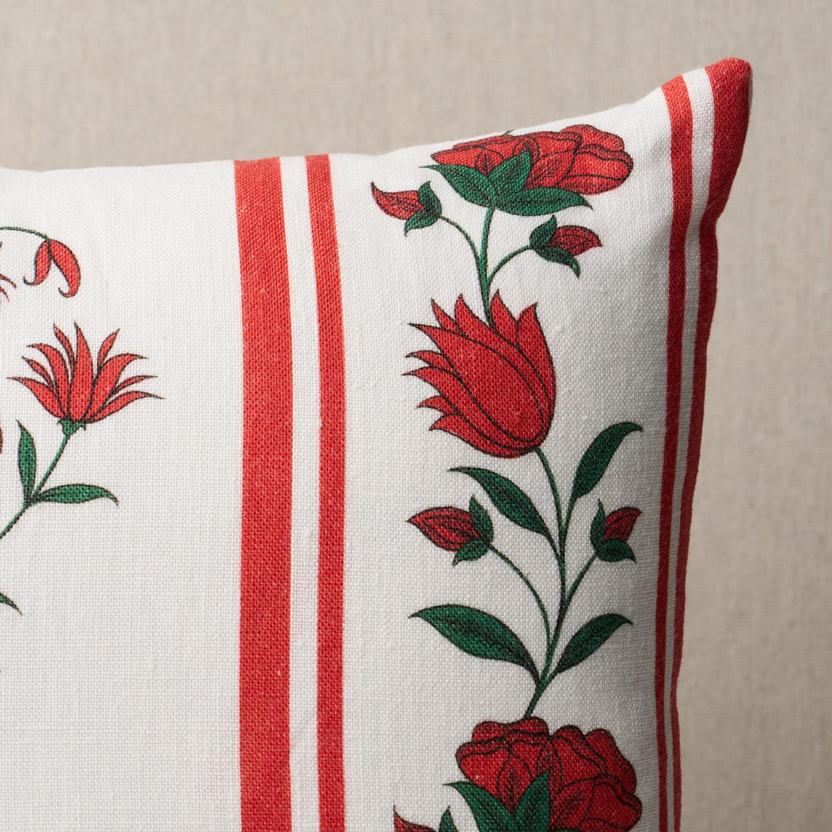 Schumacher Red 18" x 18" Royal Poppy Stripe Pillow