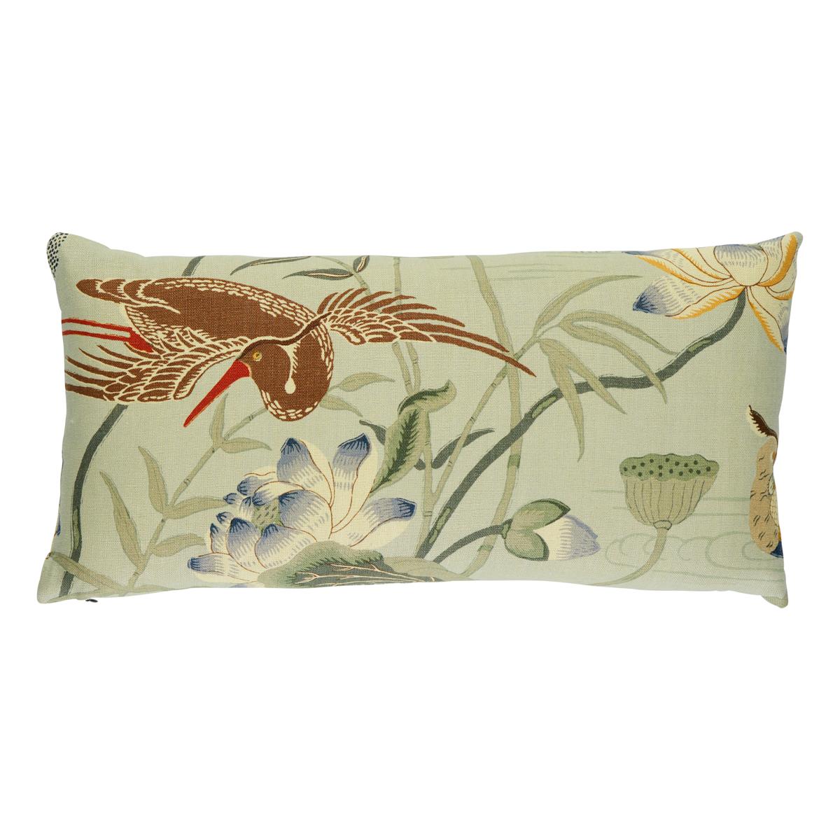 Schumacher Aqua 24" x 12" Lotus Garden Pillow