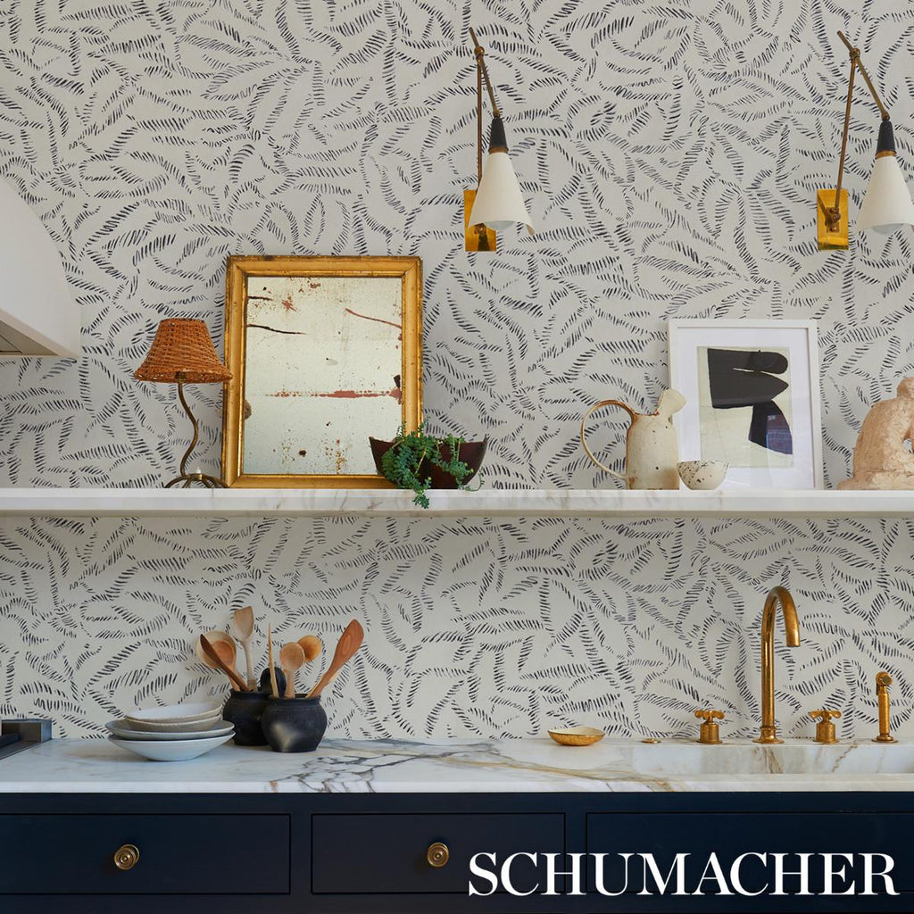 Schumacher Leaf Bloom Charcoal Wallpaper