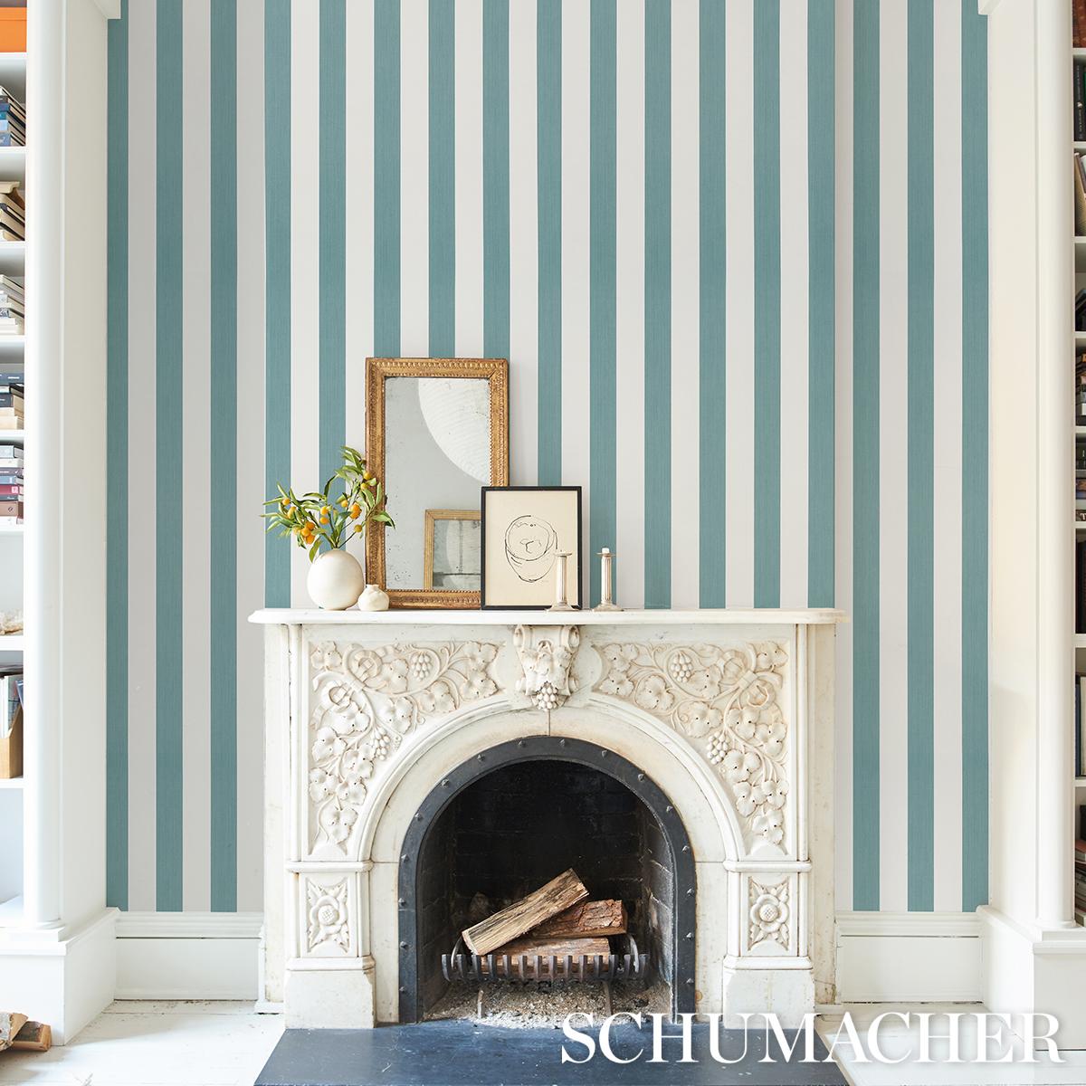 Schumacher Edwin Stripe Wide Teal Wallpaper