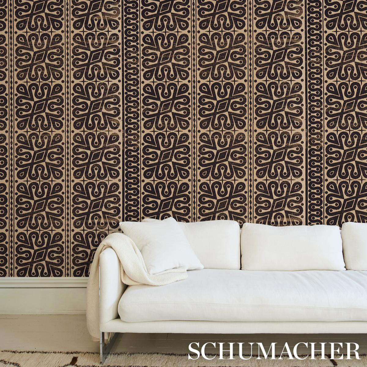 Schumacher Borneo Grasscloth Black Wallpaper