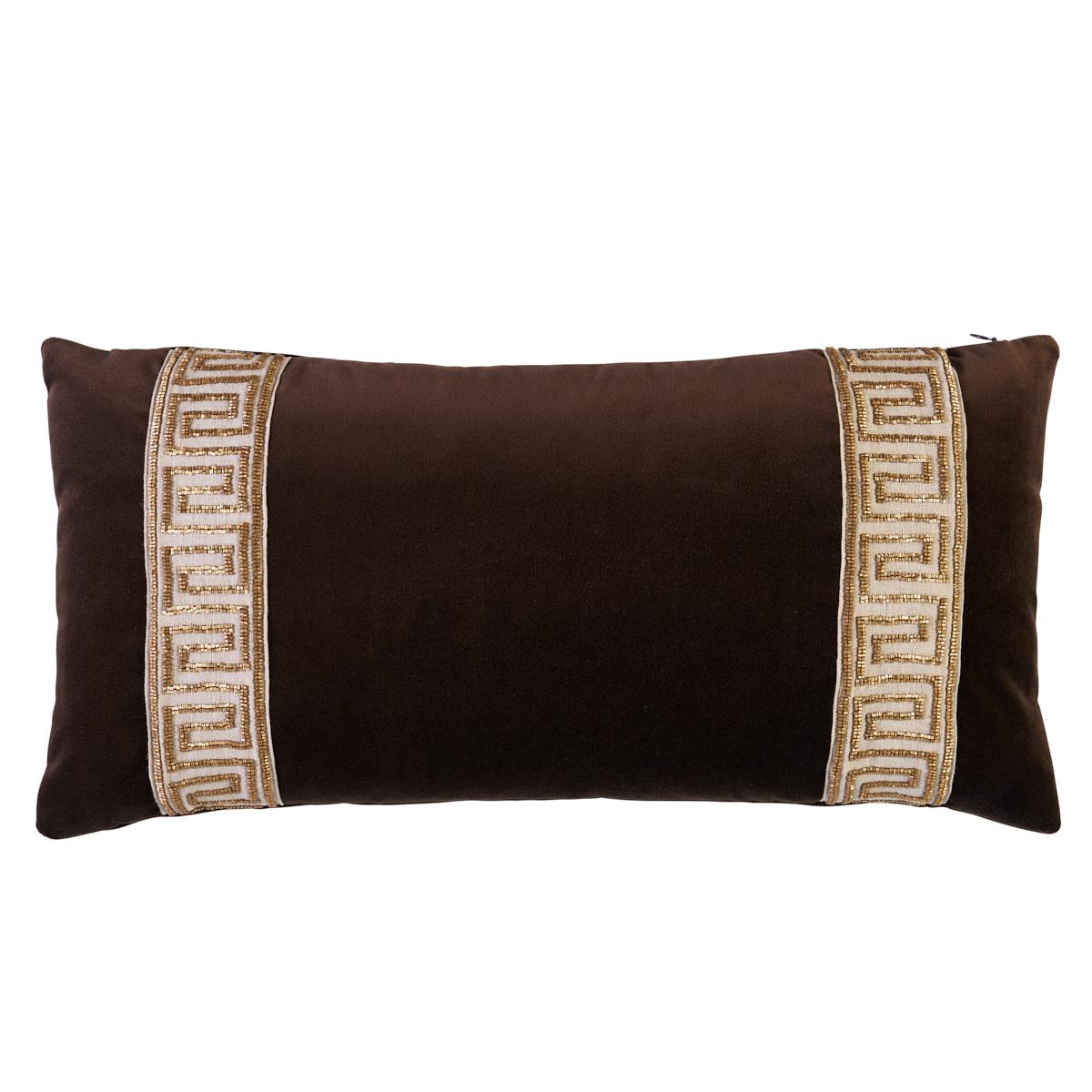Schumacher Espresso 24" x 12" Delphi Beaded Tape Pillow