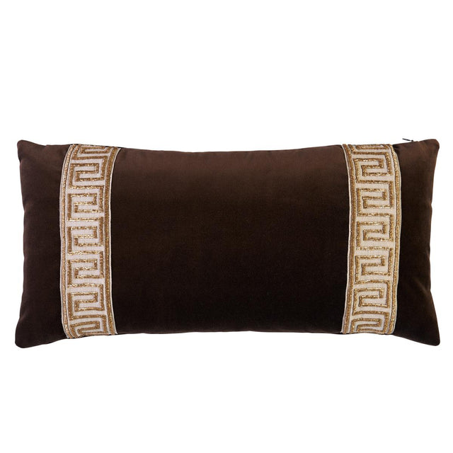 Schumacher Espresso 24" x 12" Delphi Beaded Tape Pillow