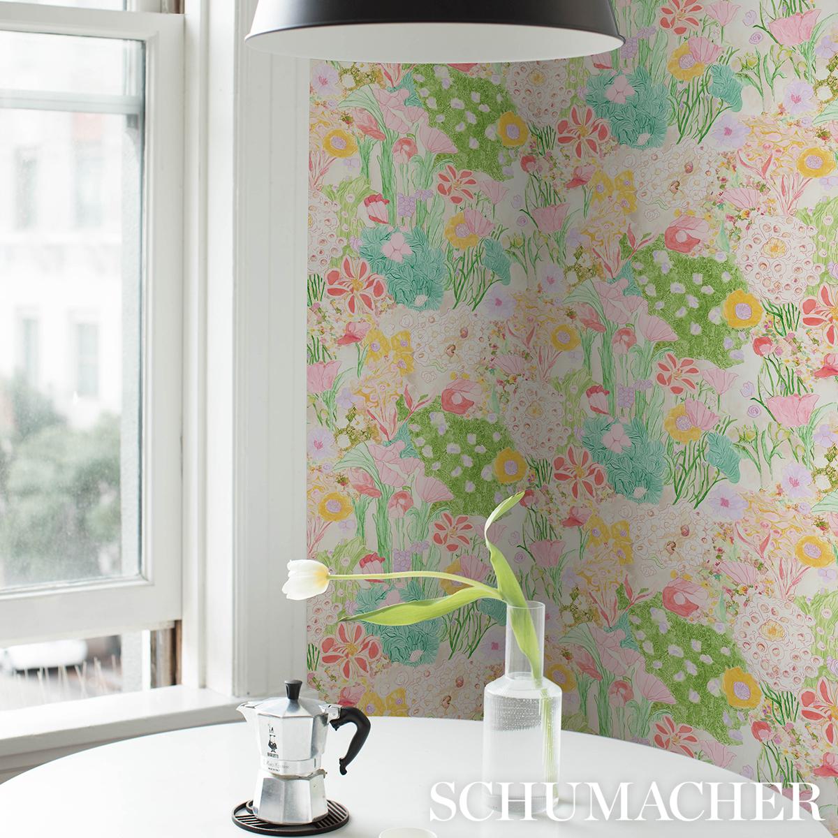 Schumacher Frank'S Garden Pink & Green Wallpaper