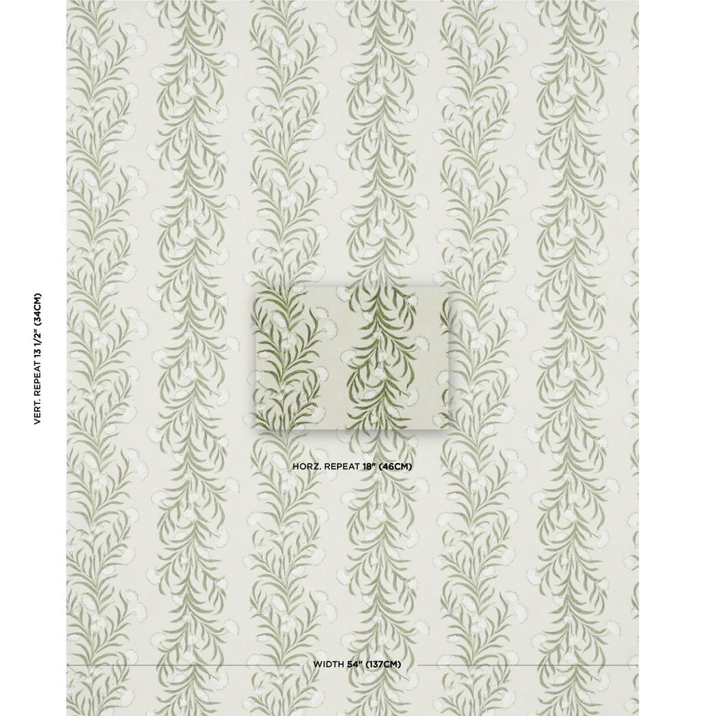 Schumacher Tasmanian Mimosa Ivory & Green Wallpaper