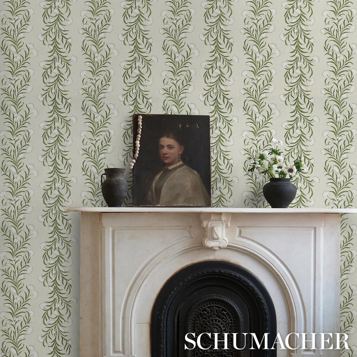 Schumacher Tasmanian Mimosa Ivory & Green Wallpaper