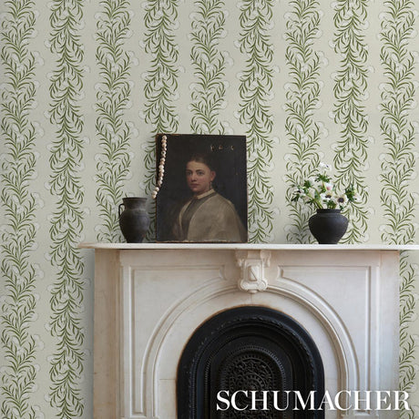 Schumacher Tasmanian Mimosa Ivory & Green Wallpaper