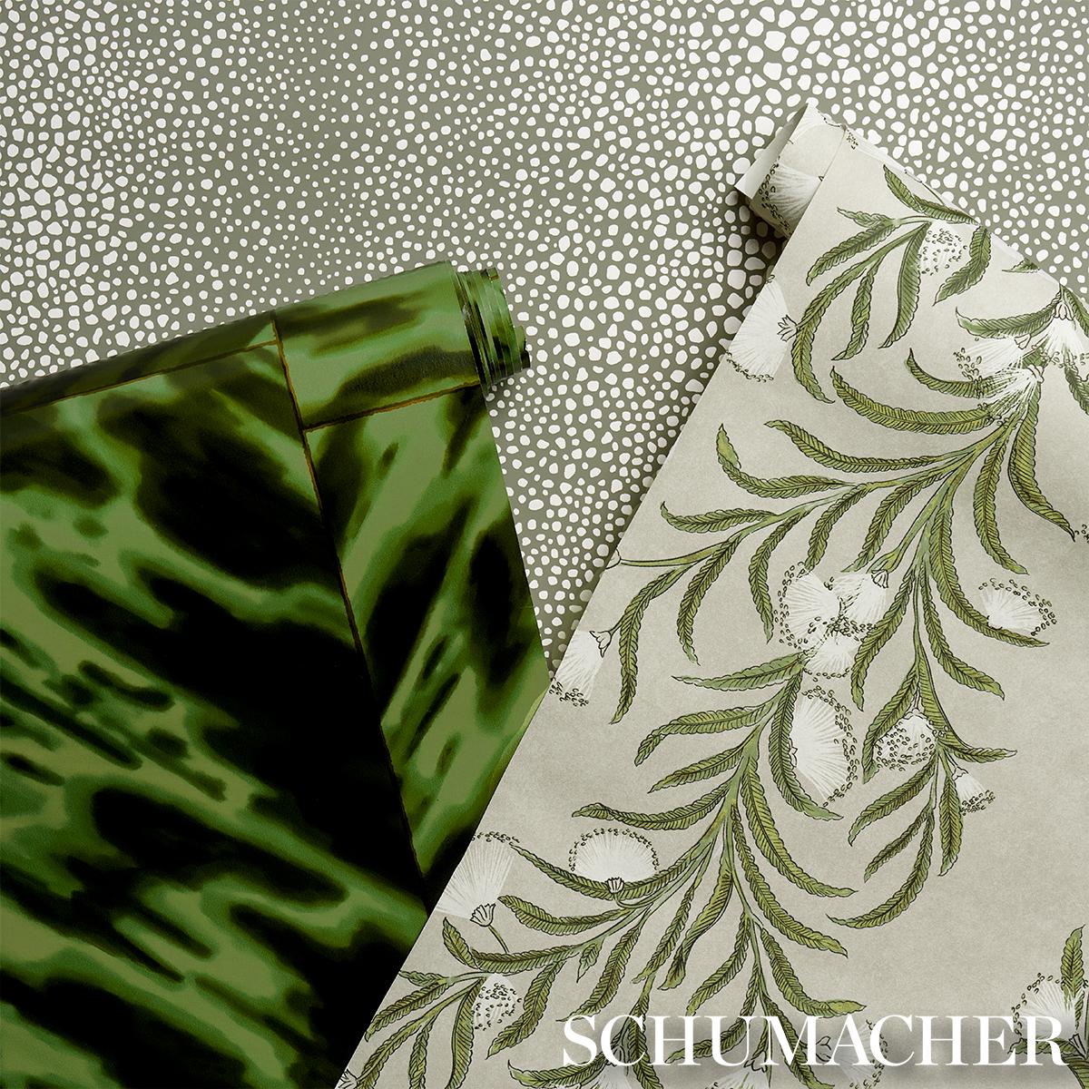 Schumacher Tasmanian Mimosa Ivory & Green Wallpaper