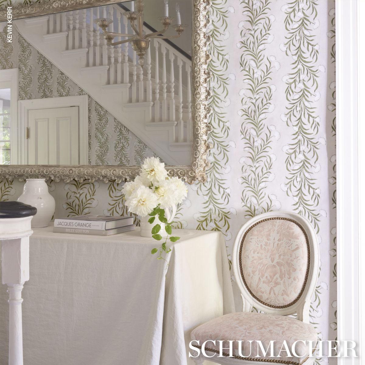 Schumacher Tasmanian Mimosa Ivory & Green Wallpaper