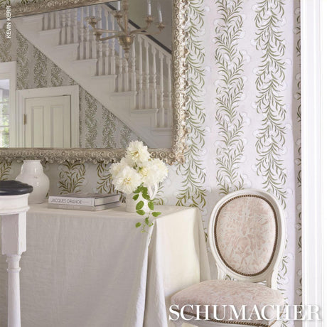 Schumacher Tasmanian Mimosa Ivory & Green Wallpaper