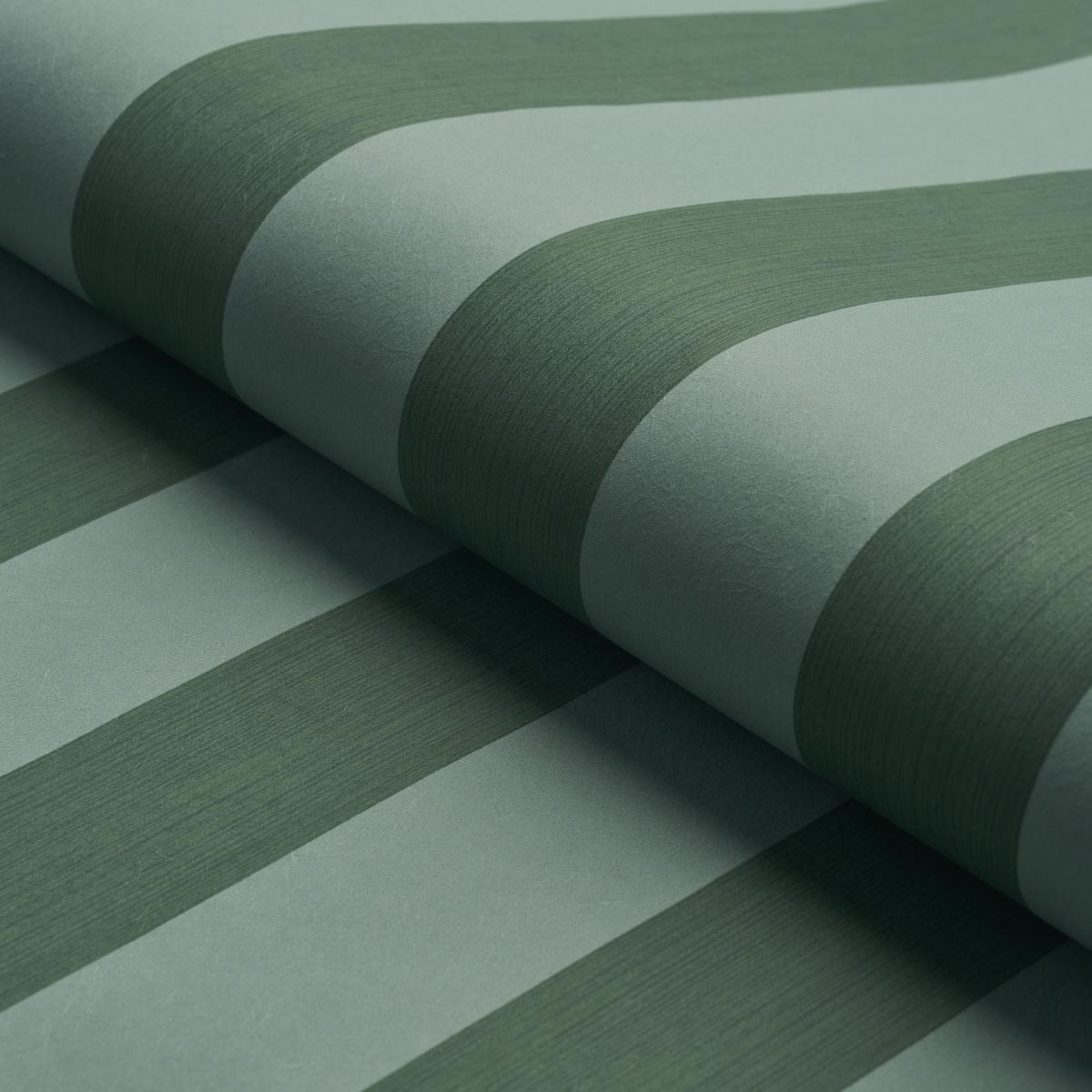 Schumacher Edwin Stripe Wide Dark Green Wallpaper