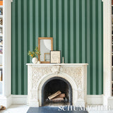 Schumacher Edwin Stripe Wide Dark Green Wallpaper