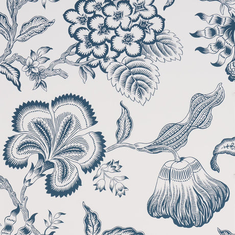 Schumacher Hothouse Flowers Silhouette Peacock On White Wallpaper
