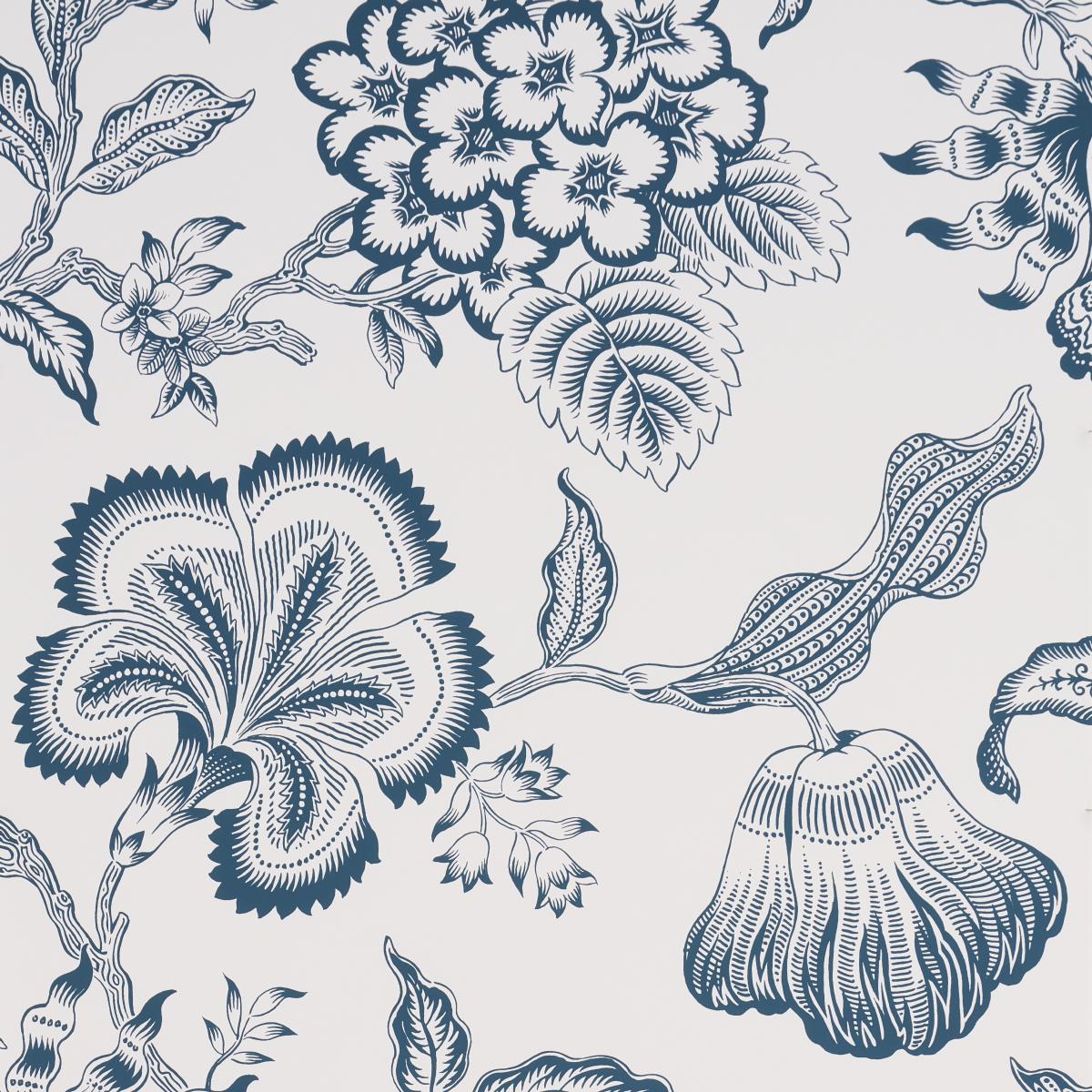 Schumacher Hothouse Flowers Silhouette Peacock On White Wallpaper