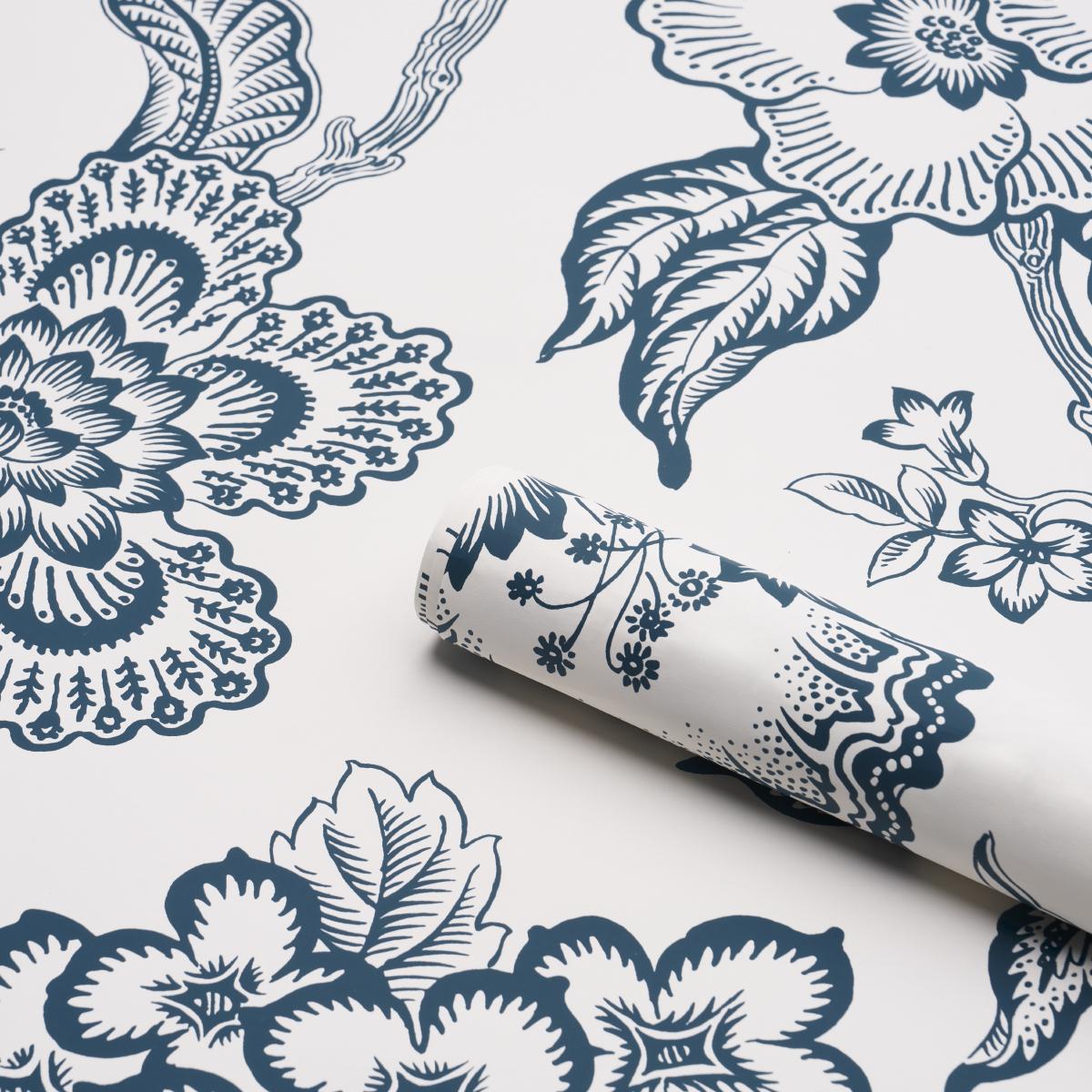 Schumacher Hothouse Flowers Silhouette Peacock On White Wallpaper