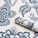 Schumacher Hothouse Flowers Silhouette Peacock On White Wallpaper