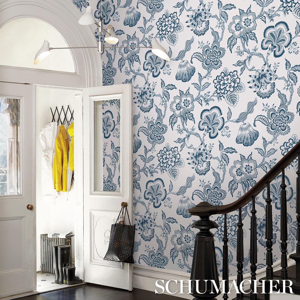 Schumacher Hothouse Flowers Silhouette Peacock On White Wallpaper