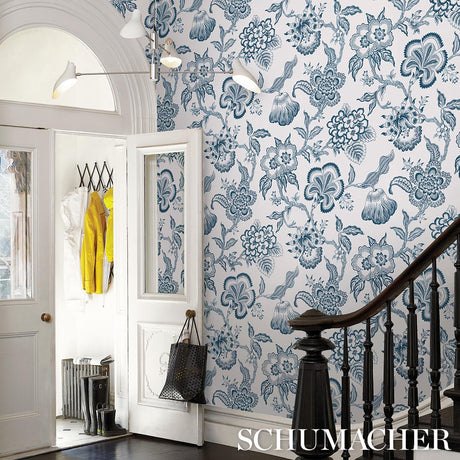 Schumacher Hothouse Flowers Silhouette Peacock On White Wallpaper