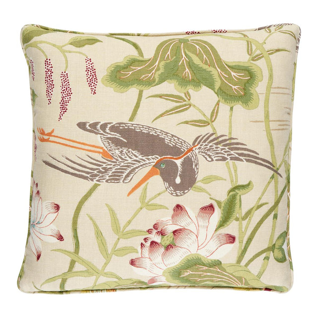 Schumacher Parchment 18" x 18" Lotus Garden Pillow