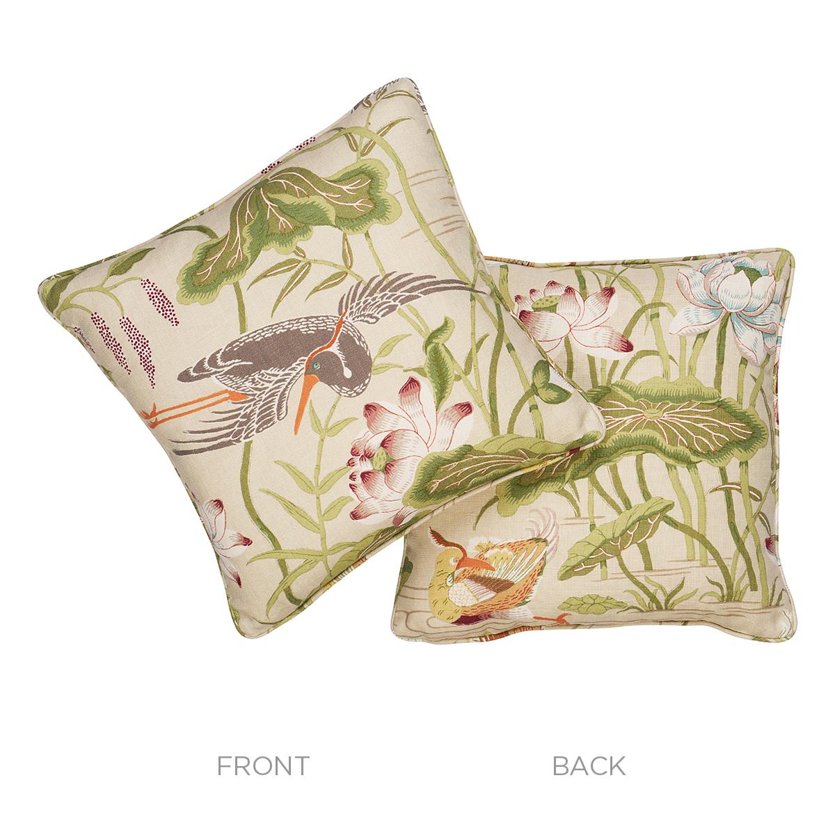 Schumacher Parchment 18" x 18" Lotus Garden Pillow