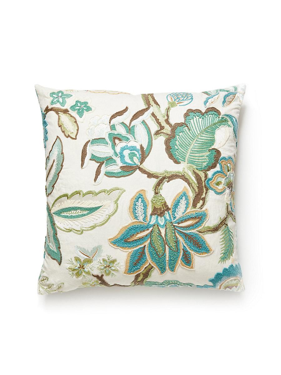 Scalamandre Hillside Crewel 22 X 22 - Celadon Decorative Pillow